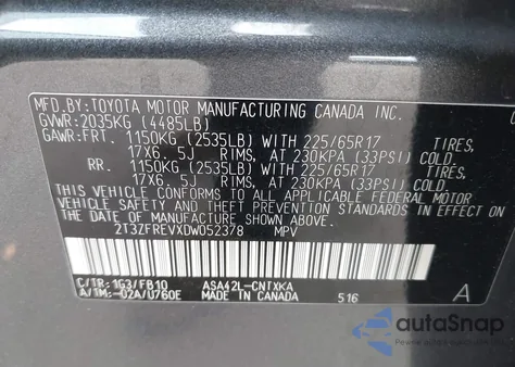 2013 Toyota Rav4 Le from USA, damaged, VIN 2T3ZFREVXDW052378